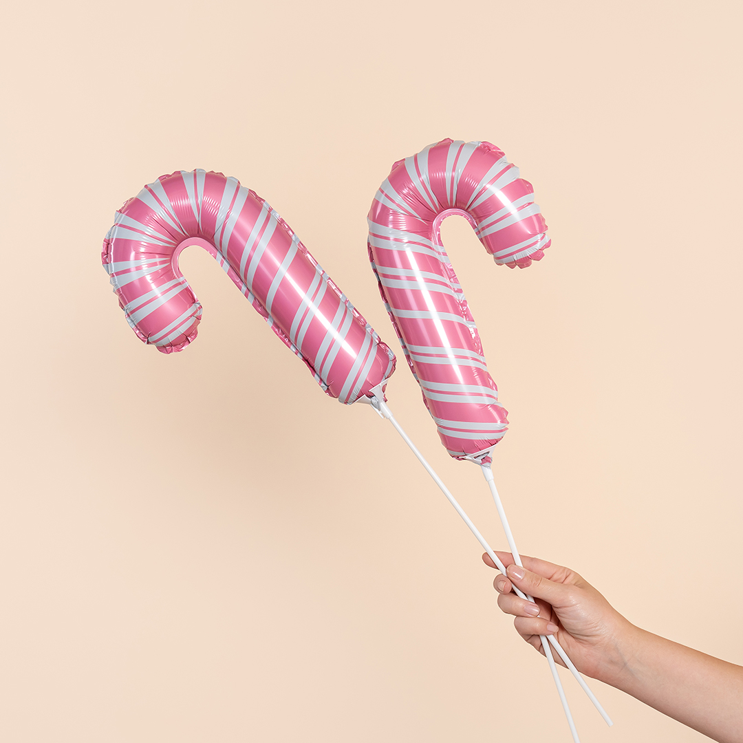 Шар с клапаном (17''/43 см) Мини-фигура, Леденец трость, Розовый, 5 шт. в уп.