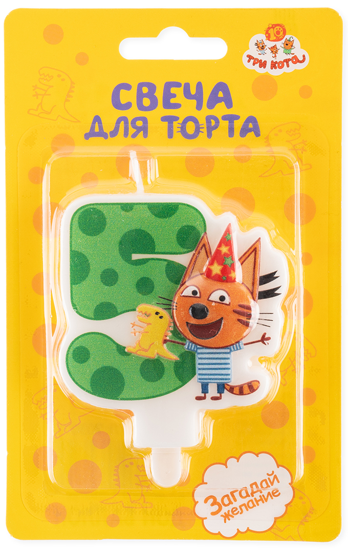 Свеча Цифра, 5 Три Кота, Коржик, 6*6,4 + 1,5 см, 1 шт. с держат.