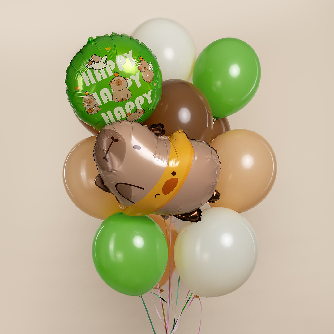 Шар (18''/46 см) Круг, Капибары, Happy Birthday, 1 шт. в уп. (цв.этик.)