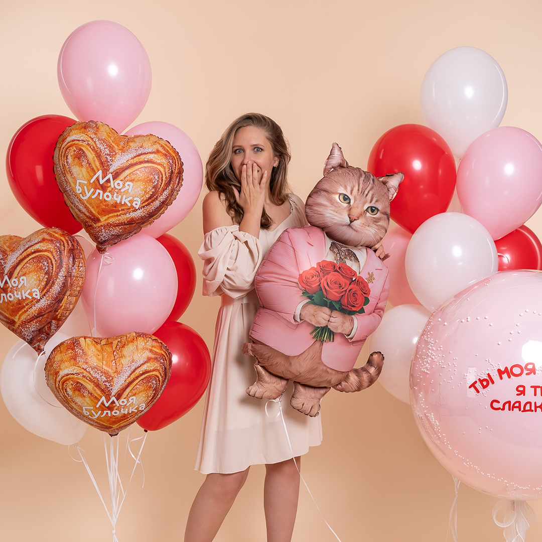 Шар (42''/107 см) Фигура, Кот Романтик, Сатин, 1 шт. в уп.