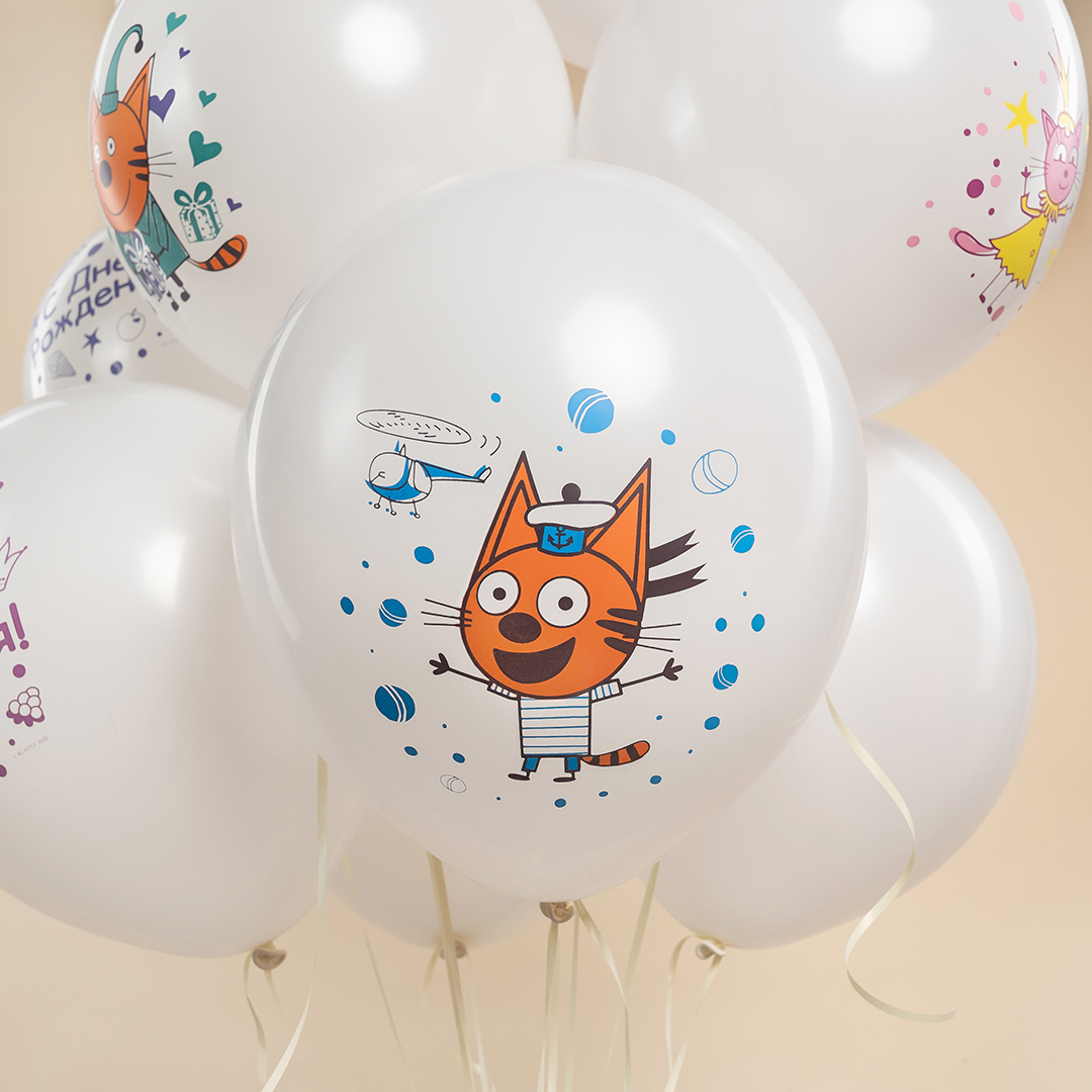Шар (12''/30 см) Три Кота, Играем вместе, Белый, пастель, 1 ст, 25 шт.