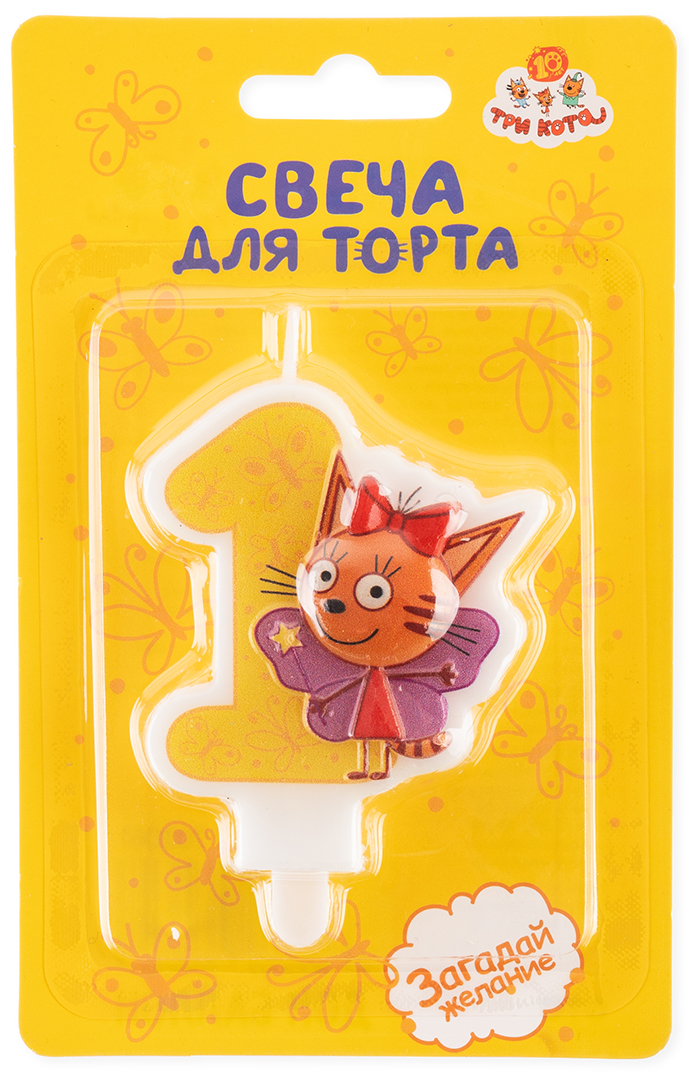 Свеча Цифра, 1 Три Кота, Карамелька, 5,8*6 + 1,5 см, 1 шт. с держат.